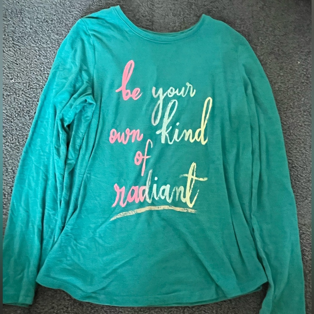 Teal Long Sleeve Shirt with Inspirational Text
